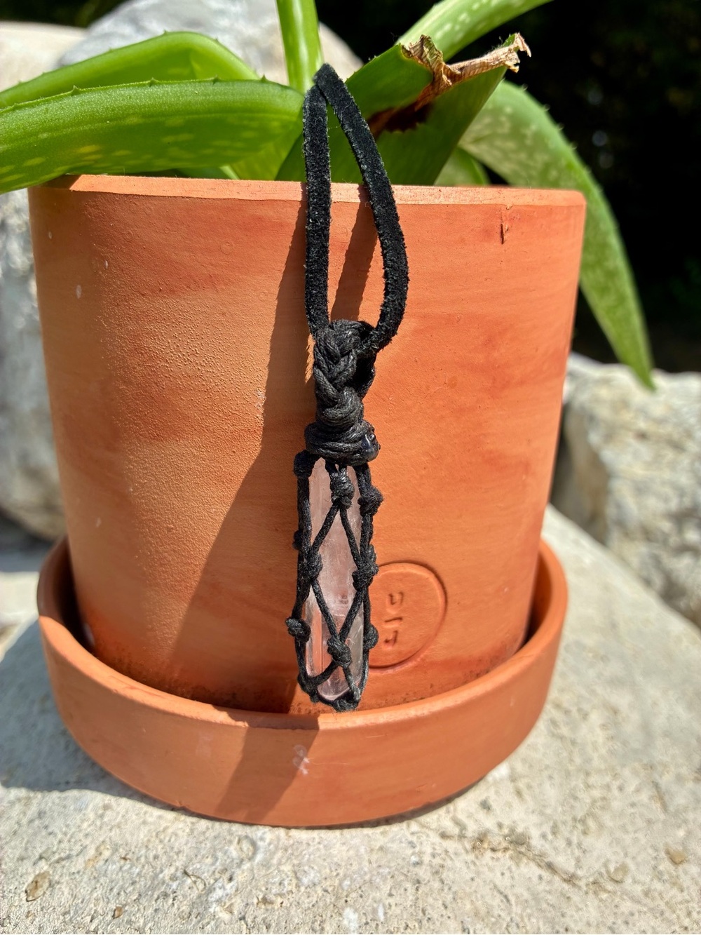 Handmade Black Cord Rose Quartz Pendant Necklace